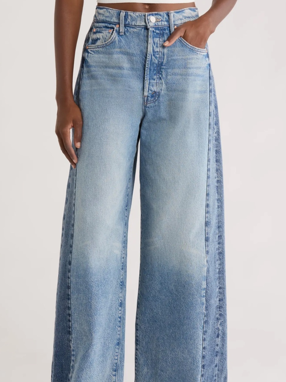 Pipe Dream Button Sneak High Waist Fray Hem Wide Leg Jeans
MOTHER